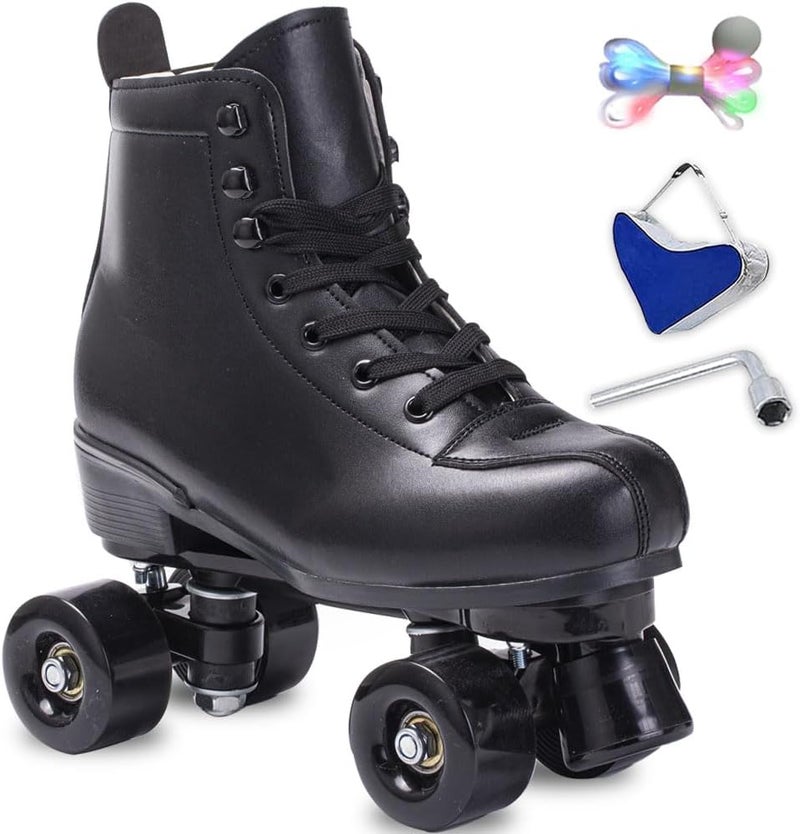 SCNUT Roller Skates Women Men High-Top PU Leather Roller Skates Classic Double-Row Roller Skates Outdoor Indoor Quad-Skates with Light up Shoe Laces - Image 1